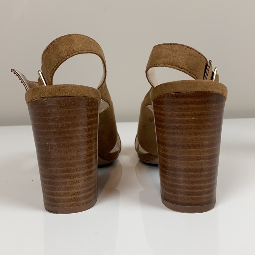 Nine West Alba Tan Open Toe Block Heel Slingback Sandal Size 9 - Picture 6 of 13